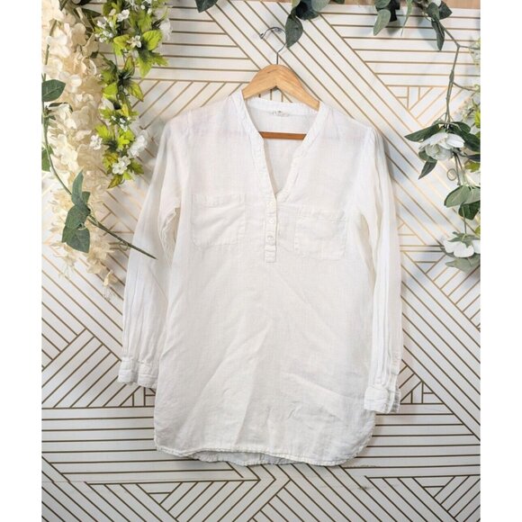 SOFT JOIE Women's 100% Linen Popover Top Long Sleeve Pockets White Size Small - Picture 1 of 7